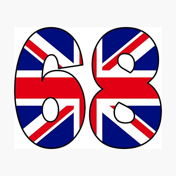 Item preview, Number 68 with UK flag on the background designed and sold by AllShirts21.