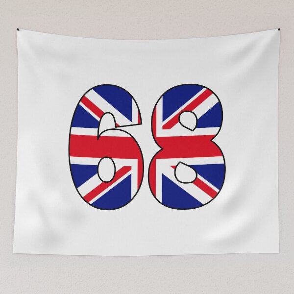 Item preview, Number 68 with UK flag on the background designed and sold by AllShirts21.