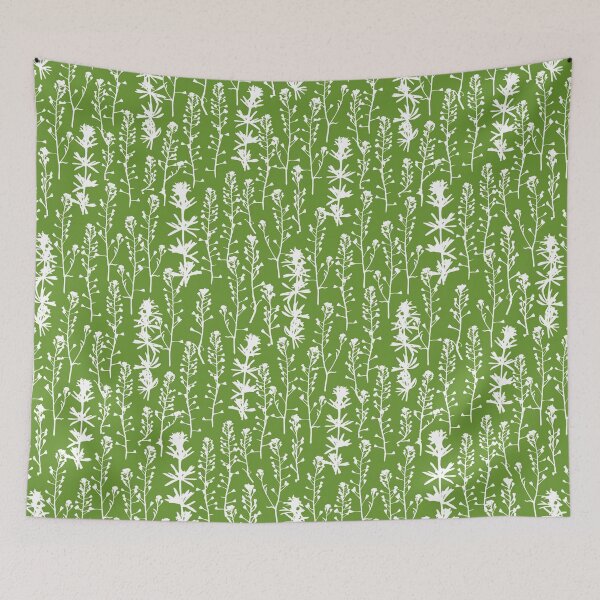 Item preview, Olive green. Summer. Wild herbs seamless pattern. White herbal silhouette on green. Stay wild. Wild life designed and sold by Yulia Chepurova.