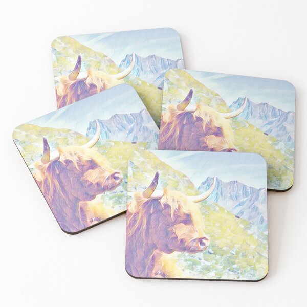 Item preview, colorful highland cattle in the mountains designed and sold by ToniStauche.