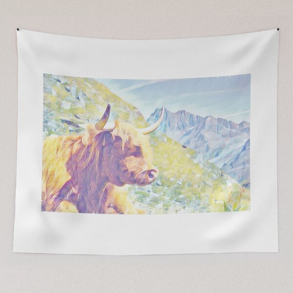 Item preview, colorful highland cattle in the mountains designed and sold by ToniStauche.