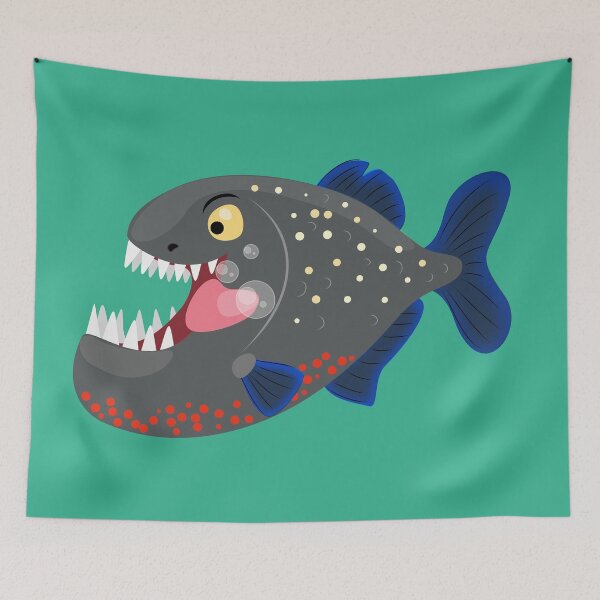 Item preview, Hungry funny piranha cartoon illustration designed and sold by FrogFactory.