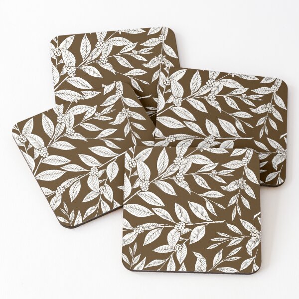 Item preview, Coffee Tree Leaves White Pattern on Brown designed and sold by sifis.
