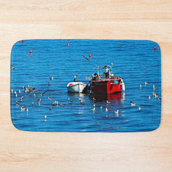 Item preview, Fishing Red Boat Sea Seagulls Seascape designed and sold by worldways.