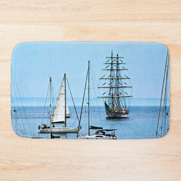 Item preview, Anchored Sailboats Fishing Boats Tall Ship Boatyard designed and sold by worldways.