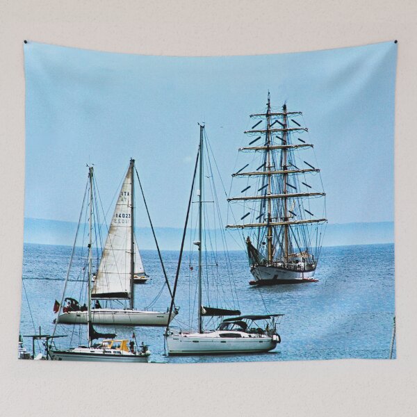 Item preview, Anchored Sailboats Fishing Boats Tall Ship Boatyard designed and sold by worldways.