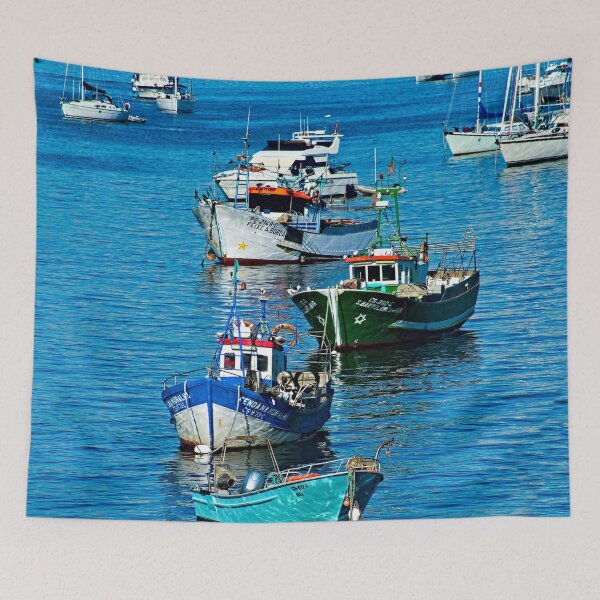 Item preview, Anchored Fishing Boats Boatyard designed and sold by worldways.