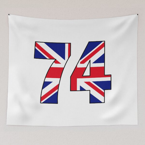Item preview, Number 74 with UK flag on the background designed and sold by AllShirts21.