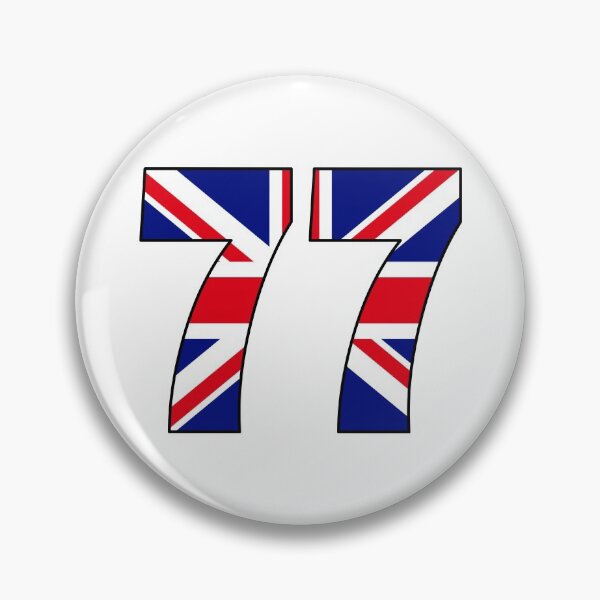 Artikelvorschau, Nummer 77 mit UK-Flagge im Hintergrund entworfen und verkauft von AllShirts21.