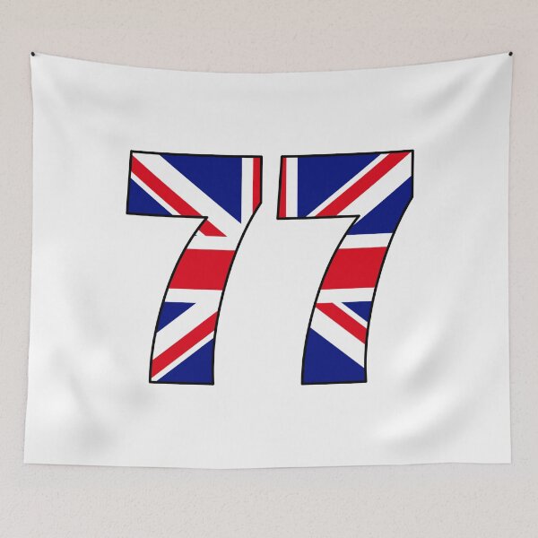 Item preview, Number 77 with UK flag on the background designed and sold by AllShirts21.
