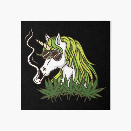 Cool Unicorn Smoking Weed - Marijuana Leaves Art Board Print
