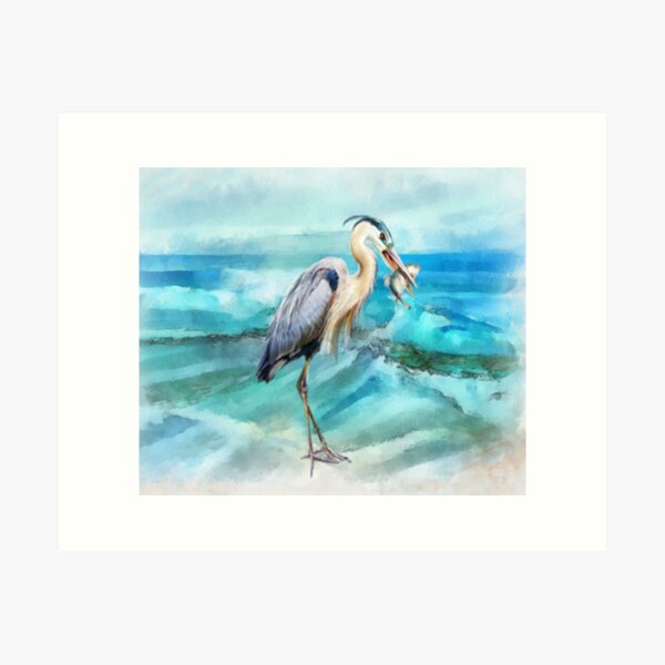 Great Blue Heron with Fish Art Print