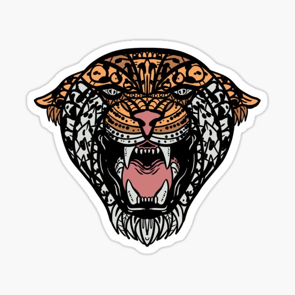 black line tattoo of jaguar in aztec style