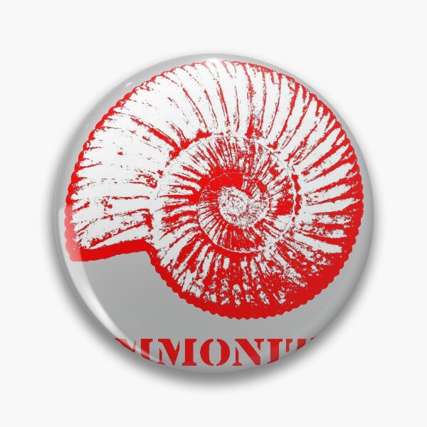 Ammonite Préhistorique Rouge Blanc Badge