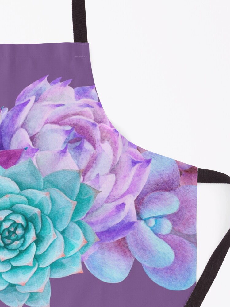 Alternate view of Watercolor bouquet with purple succulents Apron