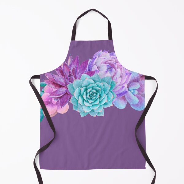 Watercolor bouquet with purple succulents Apron
