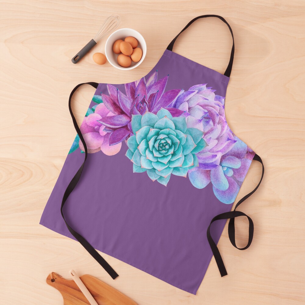 Watercolor bouquet with purple succulents Apron