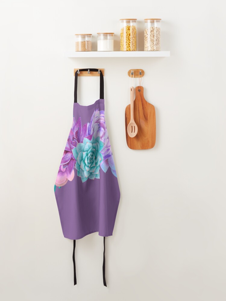 Alternate view of Watercolor bouquet with purple succulents Apron