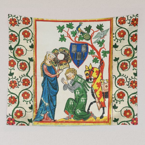 Item preview, KNIGHT BEING ARMED BY HIS LADY,GERMAN MEDIEVAL MINIATURE WITH WILD ROSES designed and sold by BulganLumini.