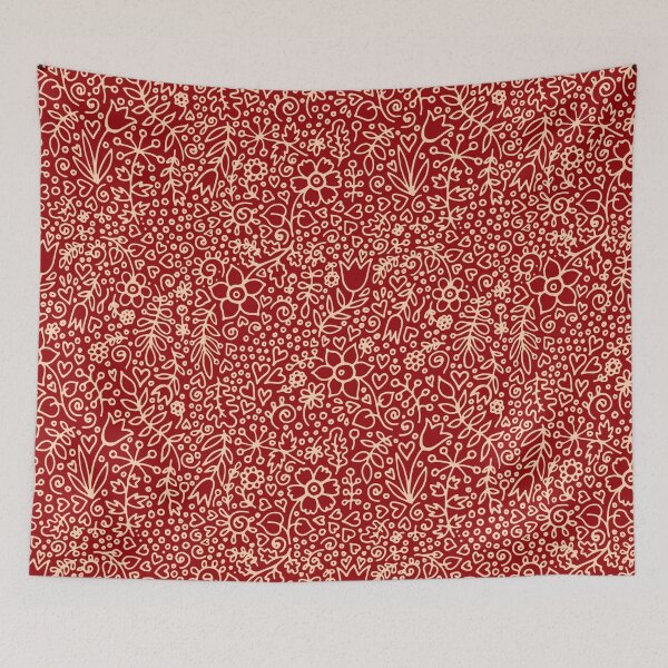 Item preview, red and white floral ornament with plants flowers and leaves designed and sold by NikaAstra.