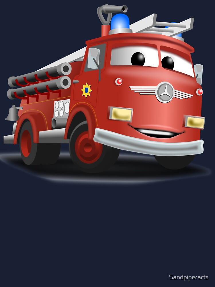 Kinder T-Shirt for Sale mit Feuerwehrauto im Cartoon-Stil von