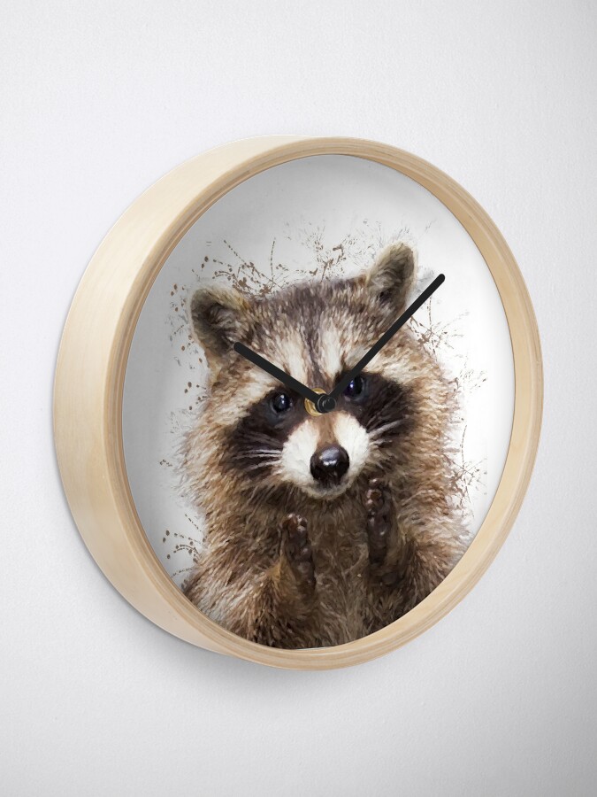 Raccoon watercolor animals nursery decor | Clock