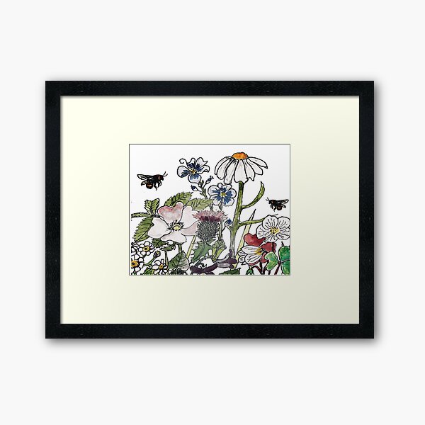 English wildflowers bees thistles Framed Art Print