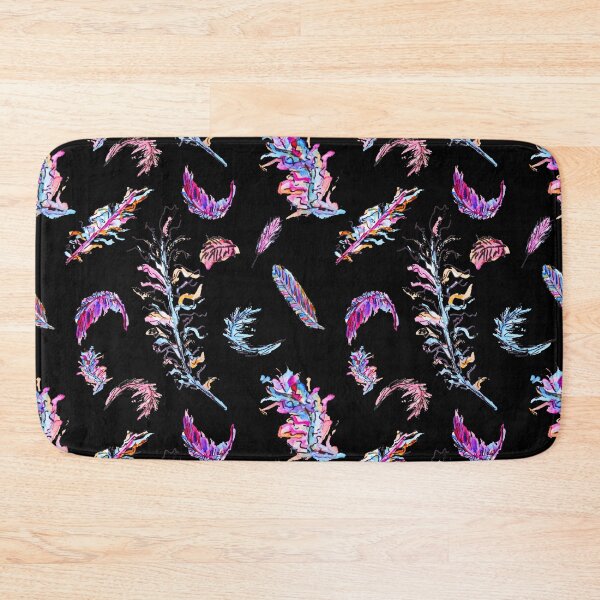 Item preview, Feather Pattern : Whimsical Rainbow Watercolour Feathers on Black designed and sold by Clare Walker.