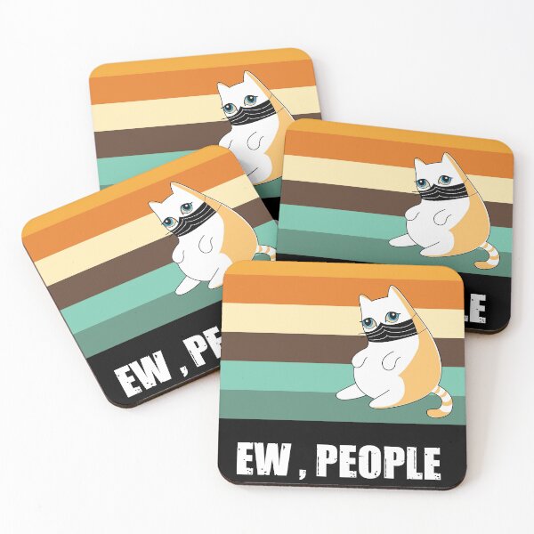 Item preview,  Ew people , cute cat wearing black face mask with vintage background colors white text designed and sold by SGS-.