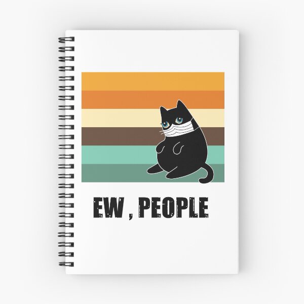 Item preview,  Ew people , cute black shadow cat wearing white face mask with vintage background colors, quarantined cat designed and sold by SGS-.