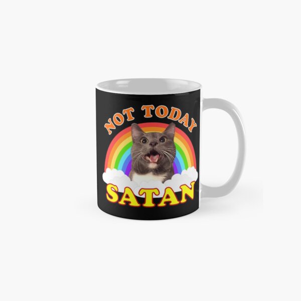 Not Today Satan (Black) - Roger the Cat Death Metal Rainbow Smiles Classic Mug