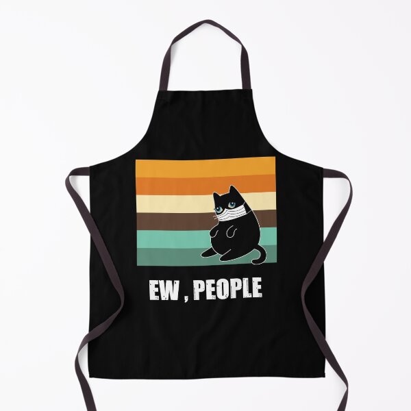 Item preview, Ew people , cute black shadow cat wearing white face mask with vintage background colors, quarantined cat white text designed and sold by SGS-.