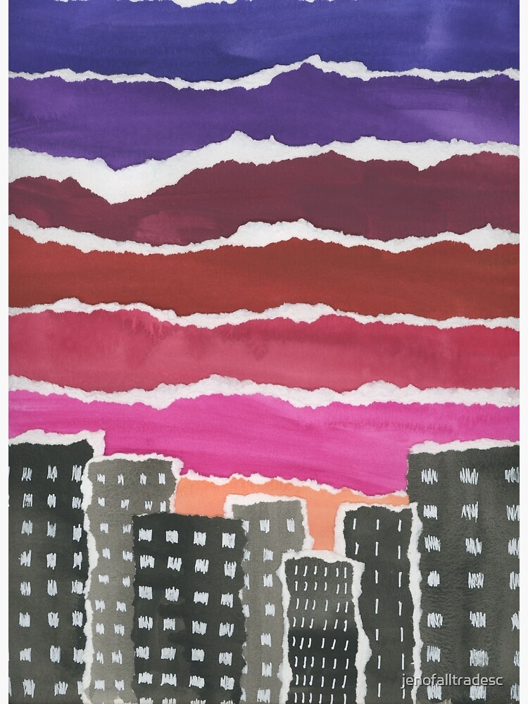 Sunset Night Sky Gouache Painting Collage by jenofalltradesc