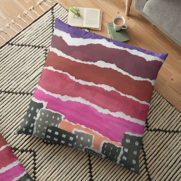 Sunset Night Sky Gouache Painting Collage Floor Pillow