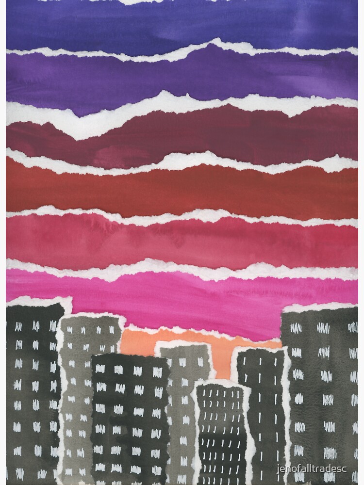 Sunset Night Sky Gouache Painting Collage by jenofalltradesc