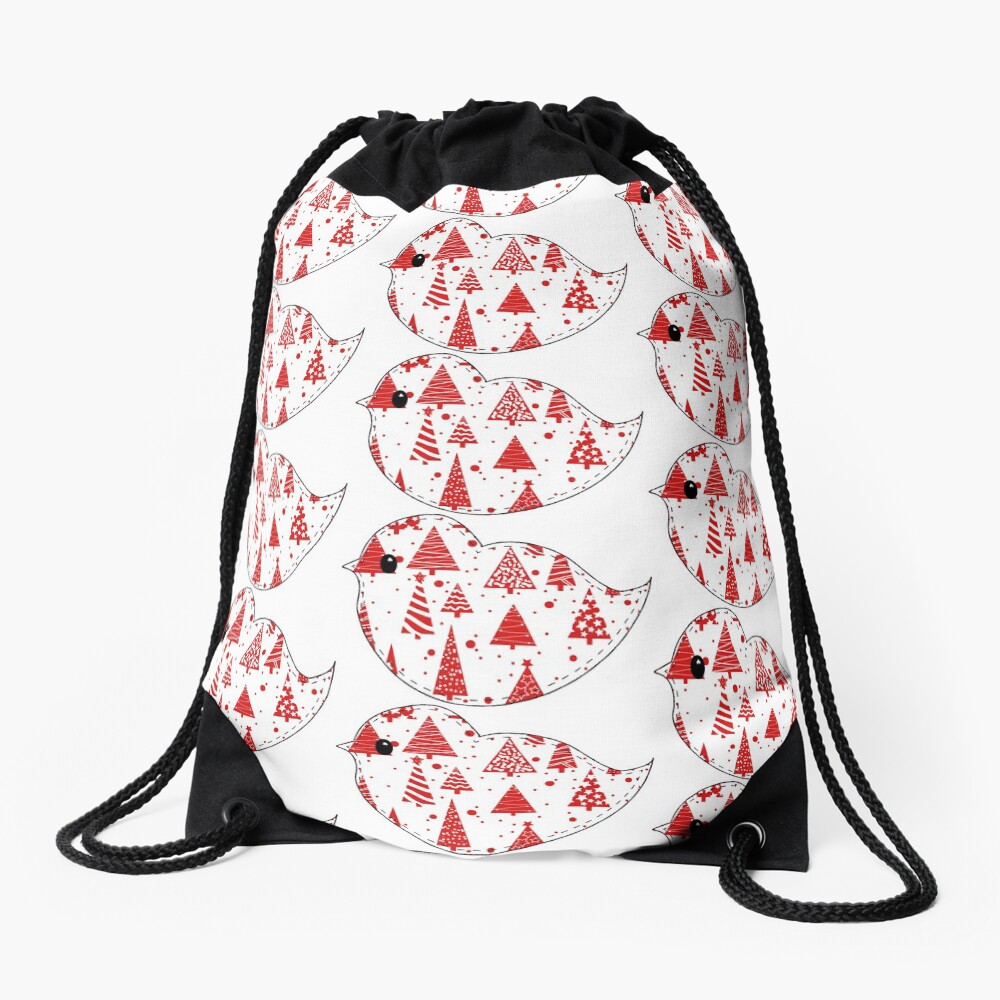 Christmas Robin and Friends Drawstring Bag