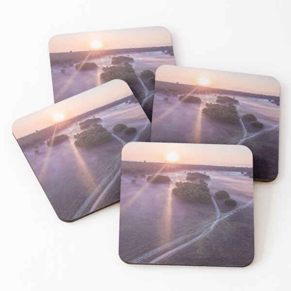 Item preview, Sunrise and morning fog over Dutch Purple heathlands designed and sold by michieldros.