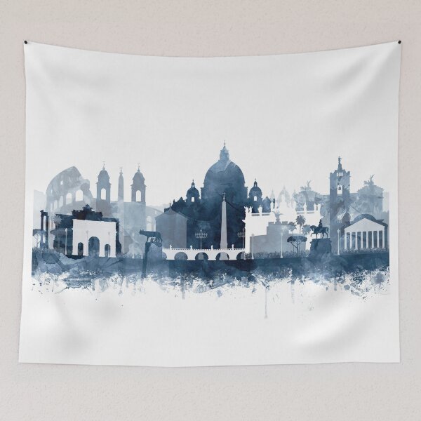 Item preview, Rome Skyline Watercolor Navy Blue by Zouzounio Art designed and sold by zouzounioart.