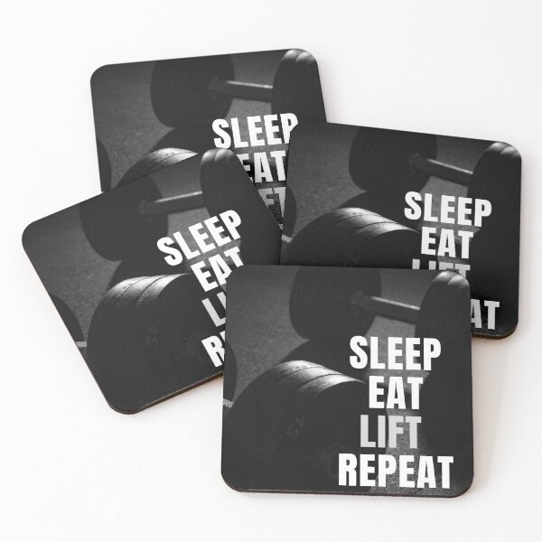 Item preview, Sleep, Eat, Lift, Repeat - Dumbbells on Floor, Black and White designed and sold by JellyBeenzz.