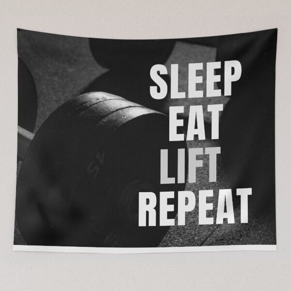 Item preview, Sleep, Eat, Lift, Repeat - Dumbbells on Floor, Black and White designed and sold by JellyBeenzz.