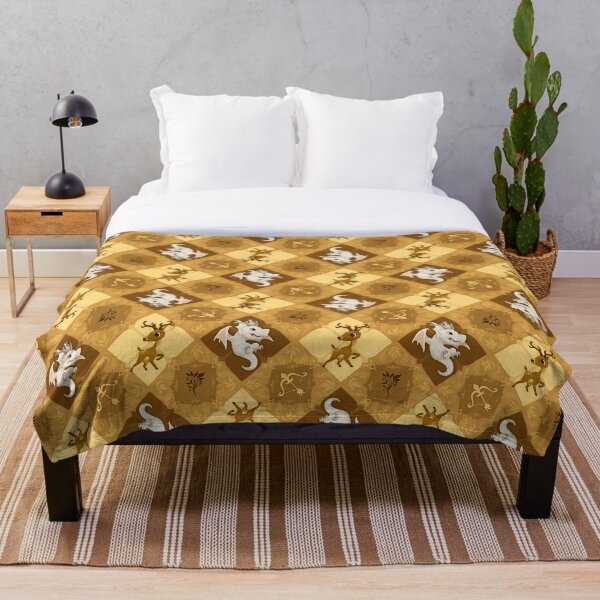 Golden Deer Gingham Throw Blanket