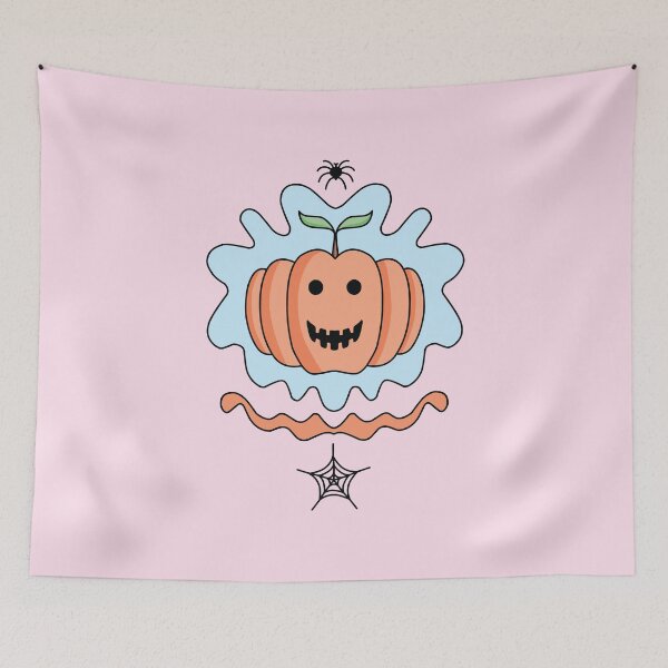 Item preview, Cute Cartoon Halloween Pumpkin with spider and spider web in pink background designed and sold by Twist Design.