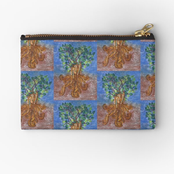 Roots and Leaves Embroidery Tree Zipper Pouch
