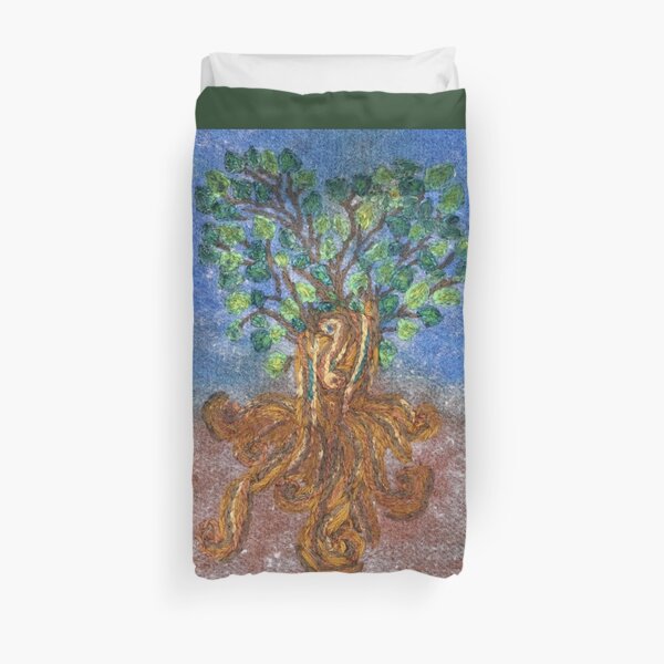 Roots and Leaves Embroidery Tree Duvet Cover