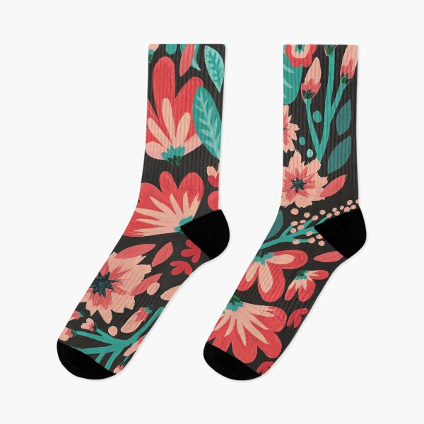 Item preview, Mixed Florals – Pink & Green on Charcoal designed and sold by Cat Coquillette.