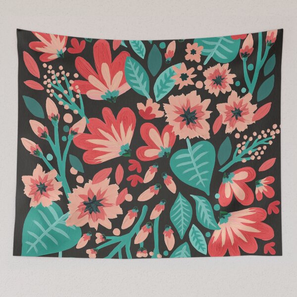 Item preview, Mixed Florals – Pink & Green on Charcoal designed and sold by Cat Coquillette.