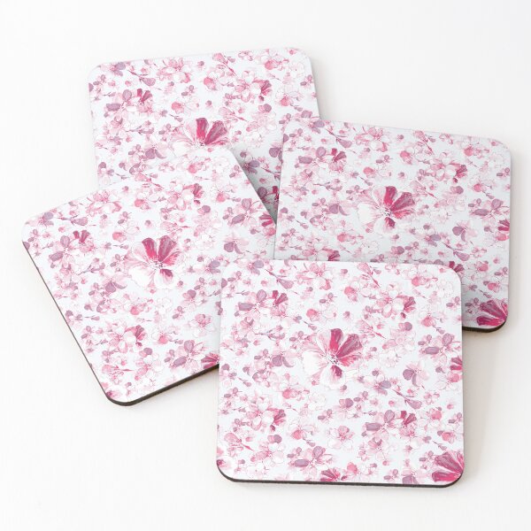 Item preview, Pink flowers on white designed and sold by WzoryOzdobne.