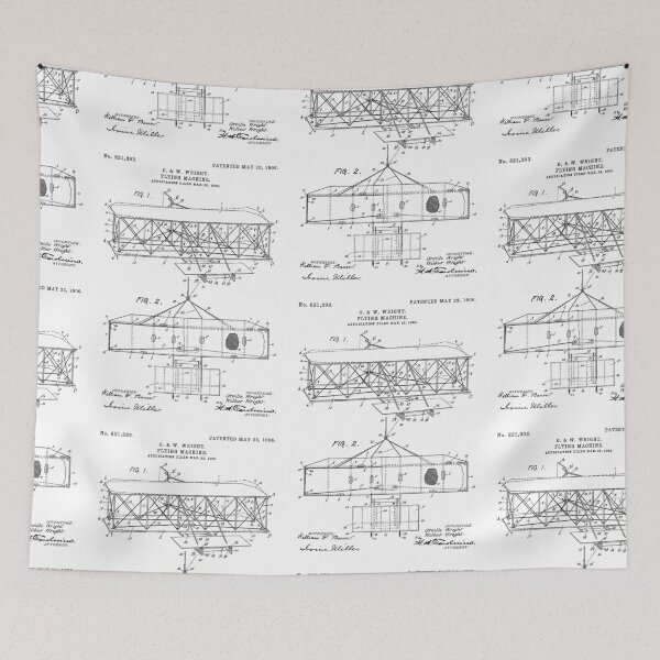 Item preview, Flying machine 1906 Wright Brothers patent black designed and sold by InkedArtPrints.