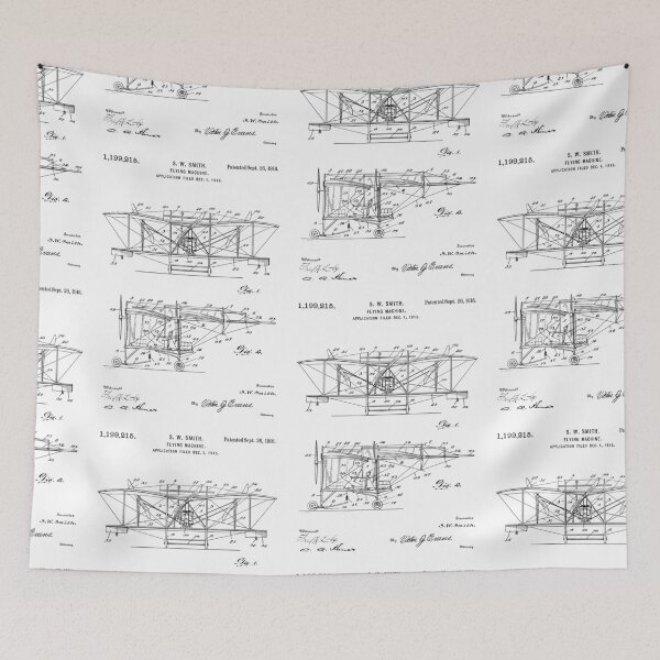 Item preview, Flying machine 1916 patent black designed and sold by InkedArtPrints.