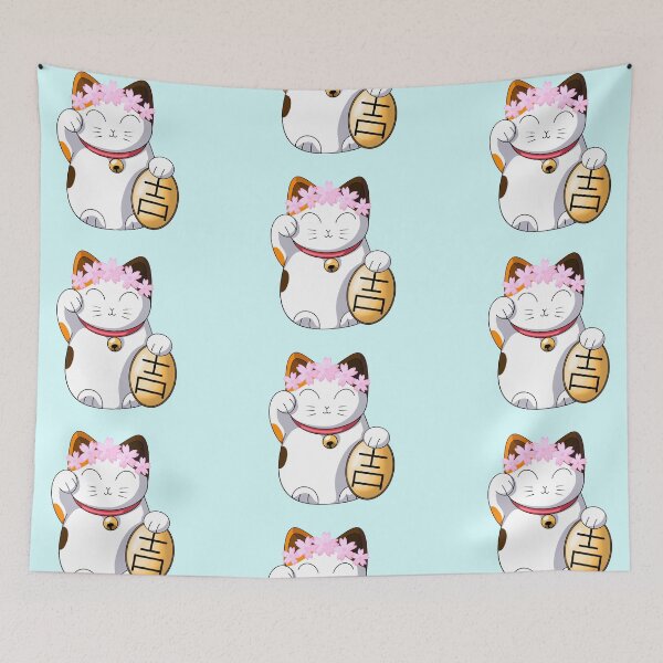 Item preview, Lucky Cat (Maneki Neko) with Cherry Blossoms designed and sold by OneCraftyLady.
